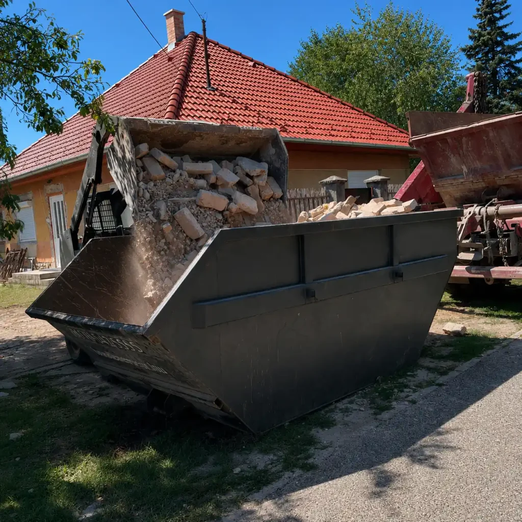 Építési törmelék rakodás konténerbe